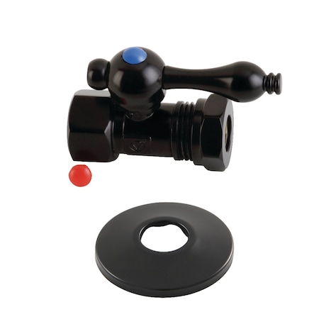 Kingston Brass 1/2"FIPx1/2"or7/16" Slip Joint Qrtr-Turn Strght Stop Vlv W/Flange Blk CC44150K